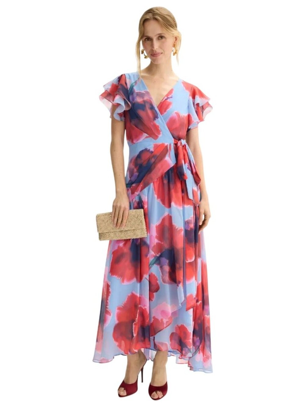 Hutch Floral Zola Flutter Sleeve Dress Small Womens Maxi Gown